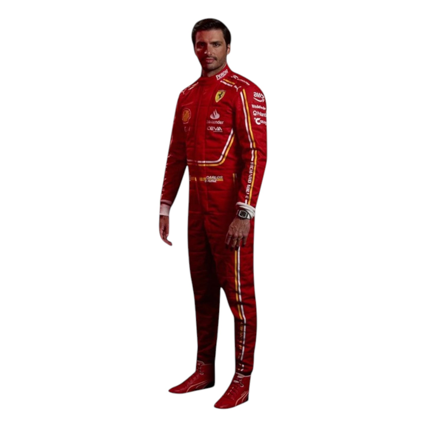2024 Carlos Sainz Ferrari F1 race suit replica authentic fan collectible with detailed Scuderia design