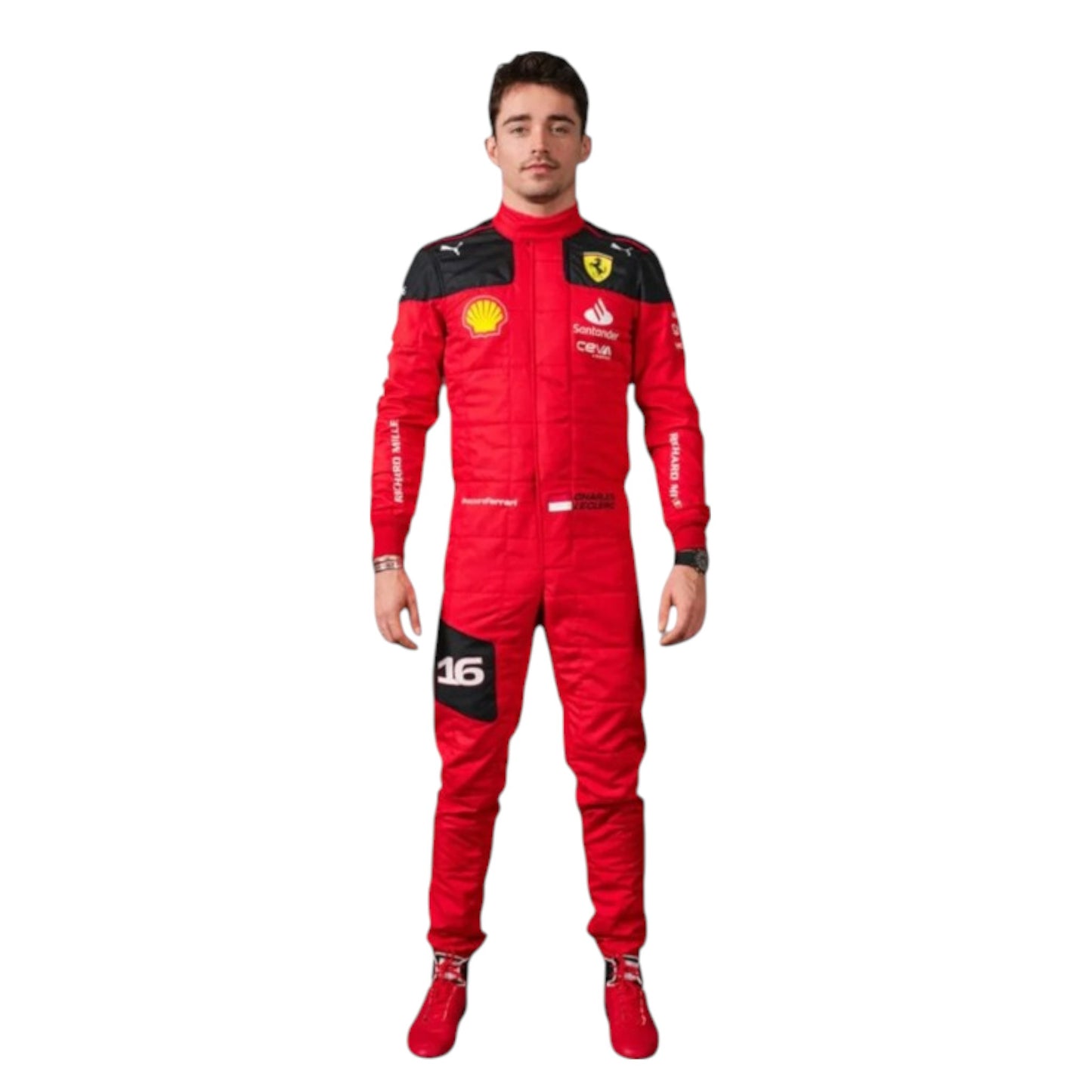 2023 Charles Leclerc Ferrari F1 race suit replica authentic fan collectible featuring team-accurate design and branding