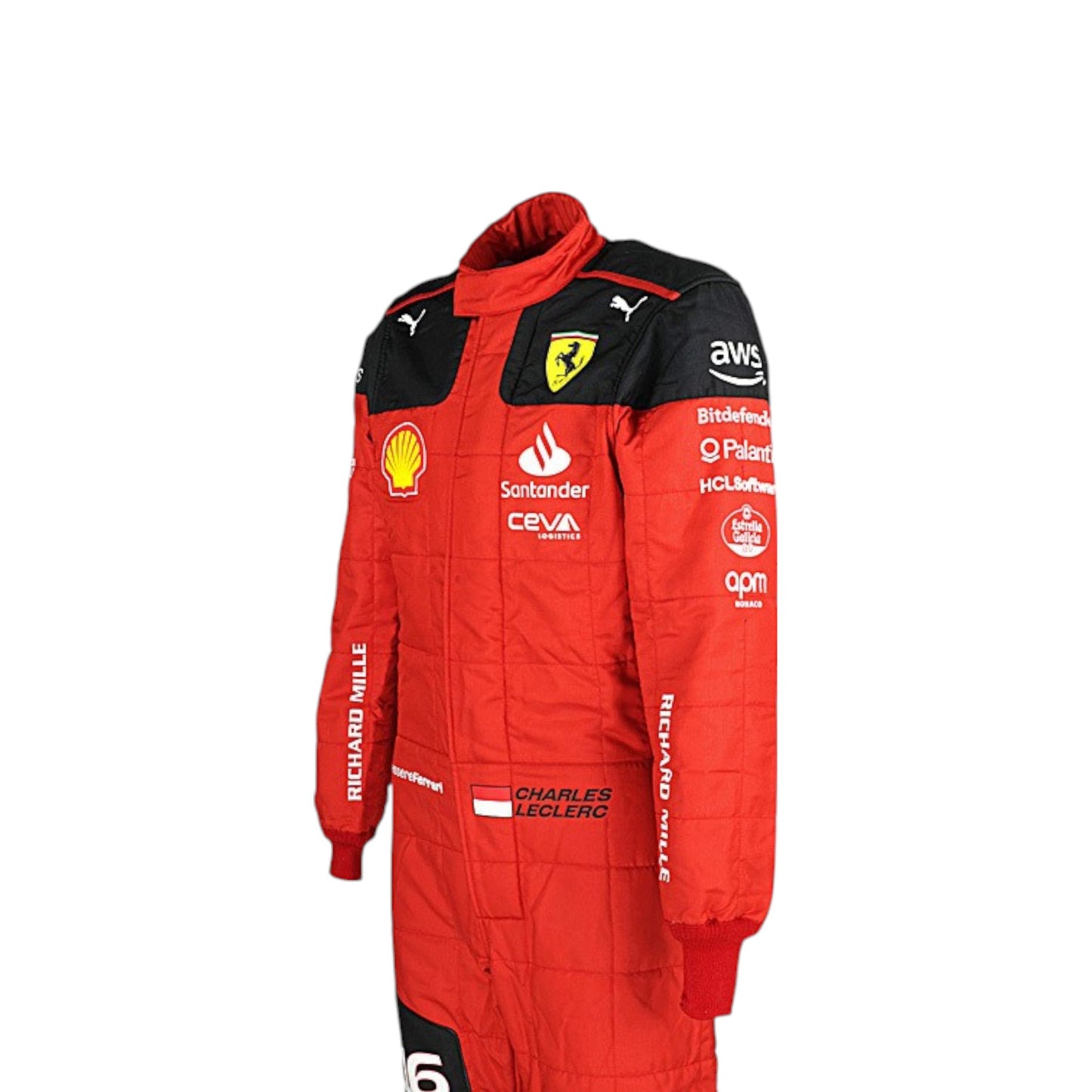2023 Charles Leclerc Ferrari F1 race suit replica authentic fan collectible featuring team-accurate design and branding