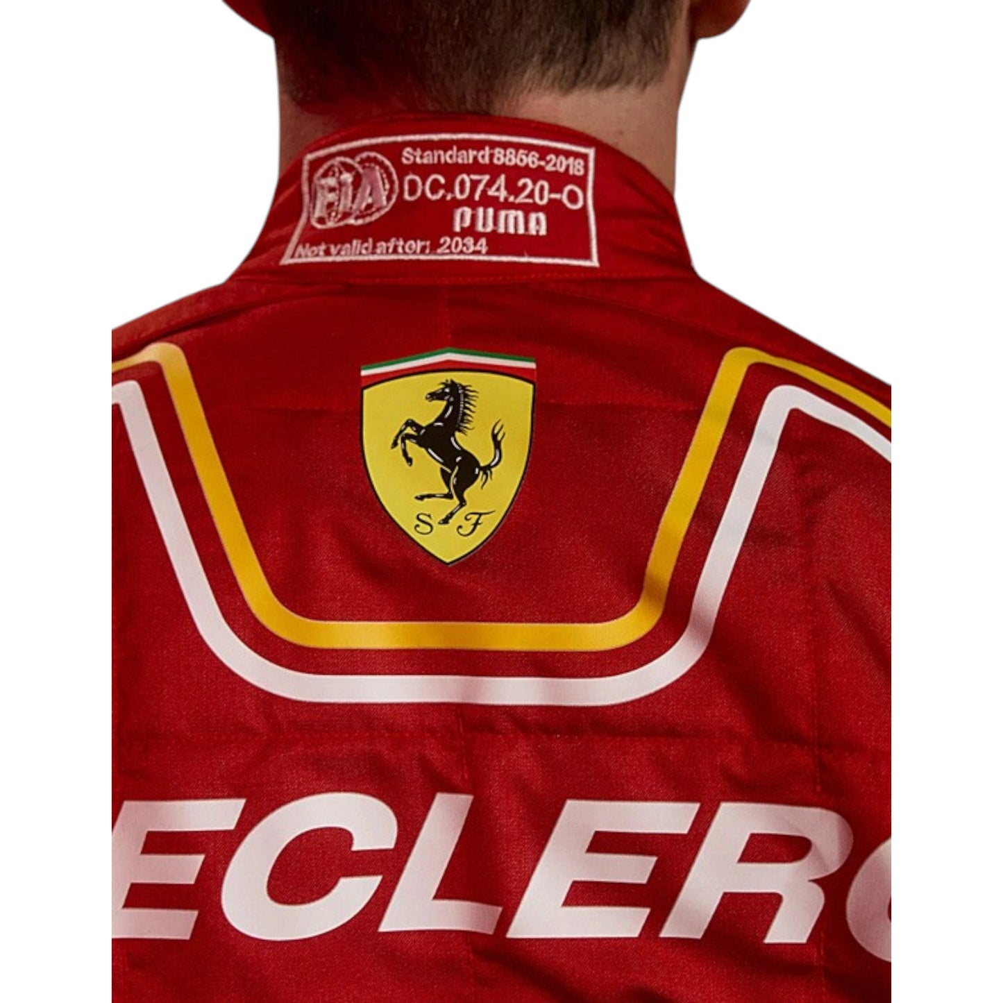 2024 Charles Leclerc Ferrari F1 race suit replica authentic fan collectible with detailed team design and logos