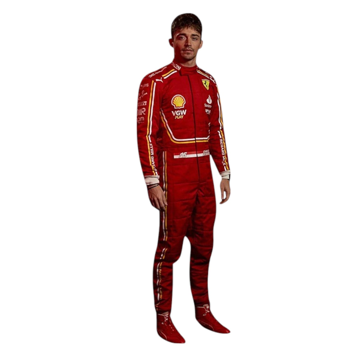 2024 Charles Leclerc Ferrari F1 race suit replica authentic fan collectible with detailed team design and logos