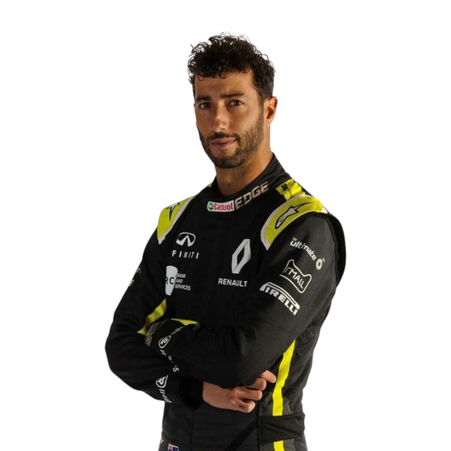 Daniel Ricciardo 2020 Renault F1 race suit replica in black and yellow design with Renault DP World team branding