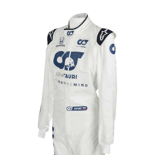 Daniil Kvyat 2020 AlphaTauri F1 race suit replica with navy blue and white design featuring Red Bull branding