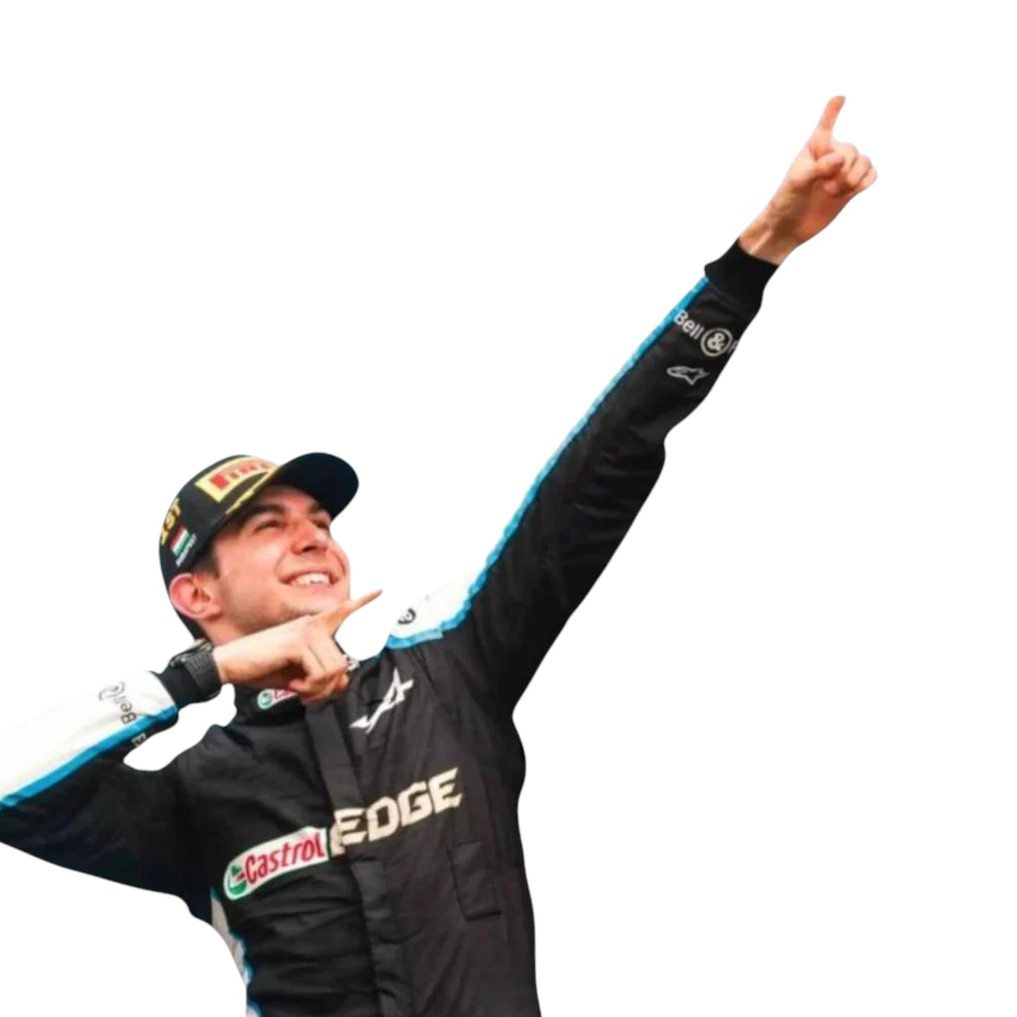 Replica of Esteban Ocon 2021 Alpine F1 driver suit featuring authentic team branding and sponsor details