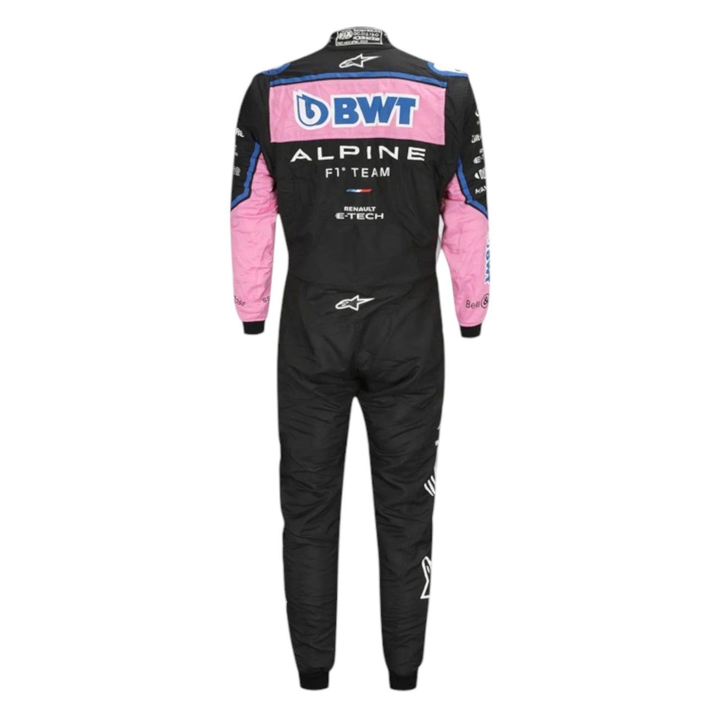 Esteban Ocon 2022 BWT Alpine F1 race suit replica with detailed Alpine team design and sponsor branding