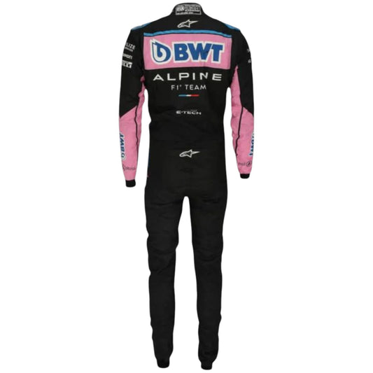 Esteban Ocon 2023 Alpine F1 race suit replica in blue and pink BWT design with sponsor logos