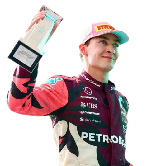 2025 George Russell Miami GP Mercedes AMG F1 race suit replica authentic Petronas team design with race specific details and bold styling