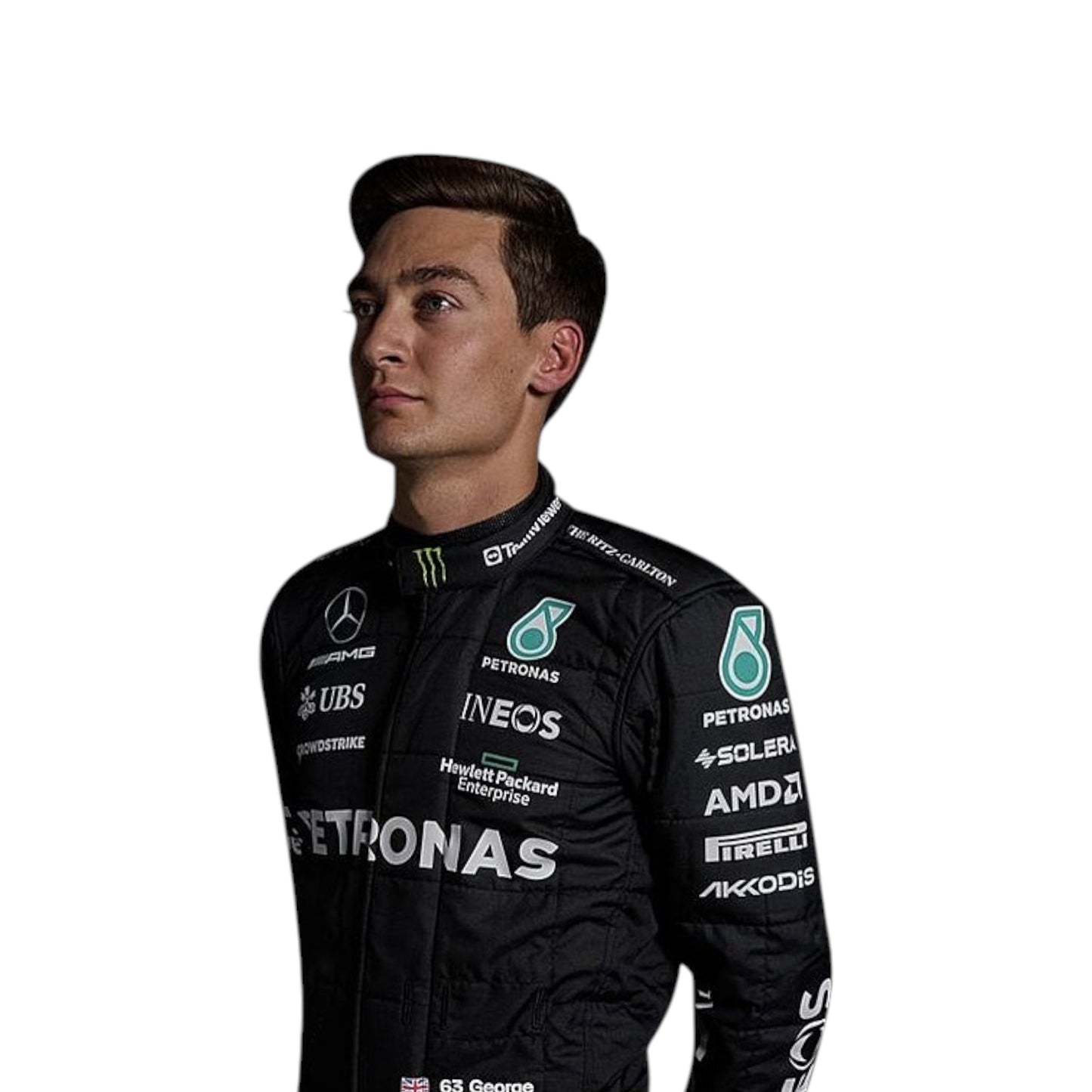 2023 George Russell Mercedes AMG F1 race suit replica authentic Petronas teamwear with race accurate details and logos
