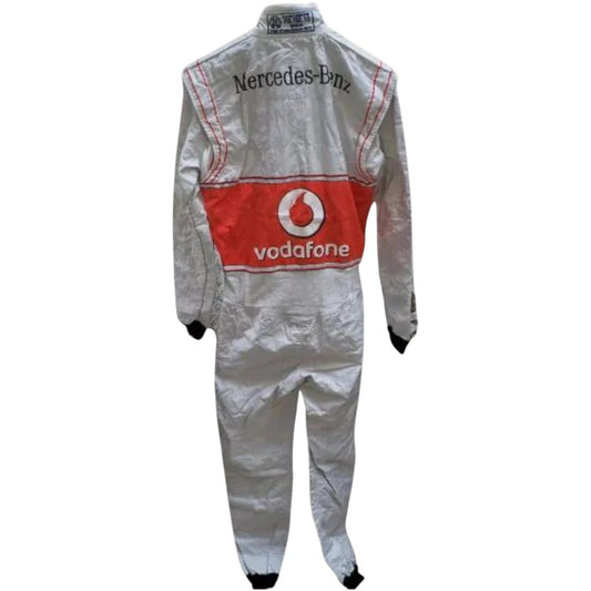 Jenson Button 2011 McLaren F1 race suit replica silver and red Vodafone McLaren Mercedes design featuring official team sponsor logos