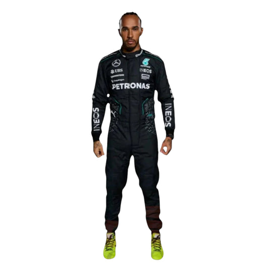 2024 Lewis Hamilton Mercedes AMG F1 race suit replica authentic Petronas team edition with detailed race season styling and logos