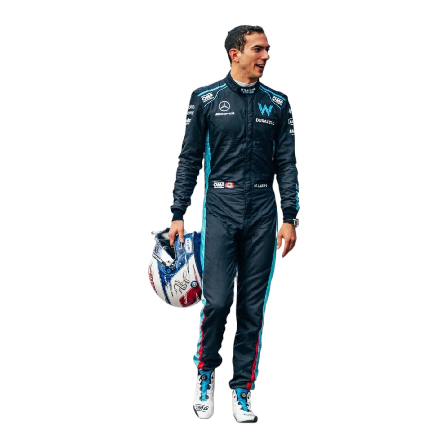 Nicholas Latifi 2022 Williams F1 race suit replica with blue gradient design and Lavazza sponsor logos