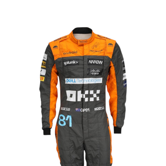 2023 Oscar Piastri McLaren F1 race suit replica authentic fan collectible with detailed team branding and race season design