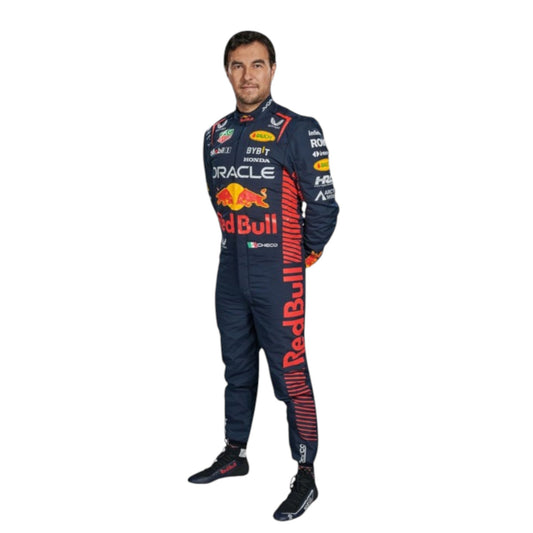 2023 Sergio Perez Red Bull F1 race suit replica authentic fan collectible with detailed Oracle Red Bull Racing design