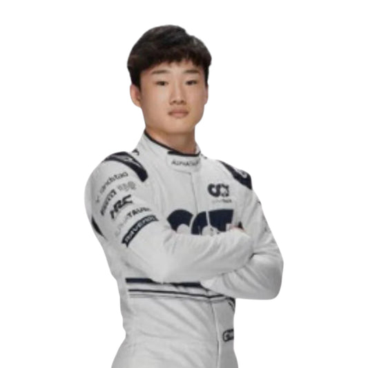 Yuki Tsunoda 2022 AlphaTauri F1 race suit replica with navy blue and white design featuring Red Bull and Honda branding