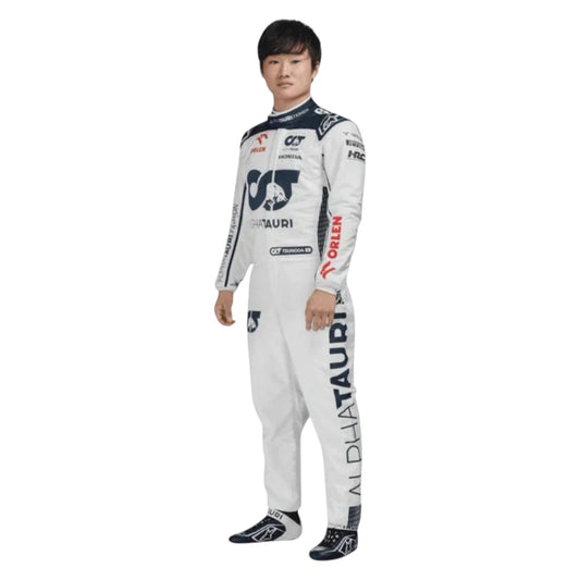Yuki Tsunoda 2023 AlphaTauri F1 race suit replica with navy blue and white design featuring Red Bull and Honda branding