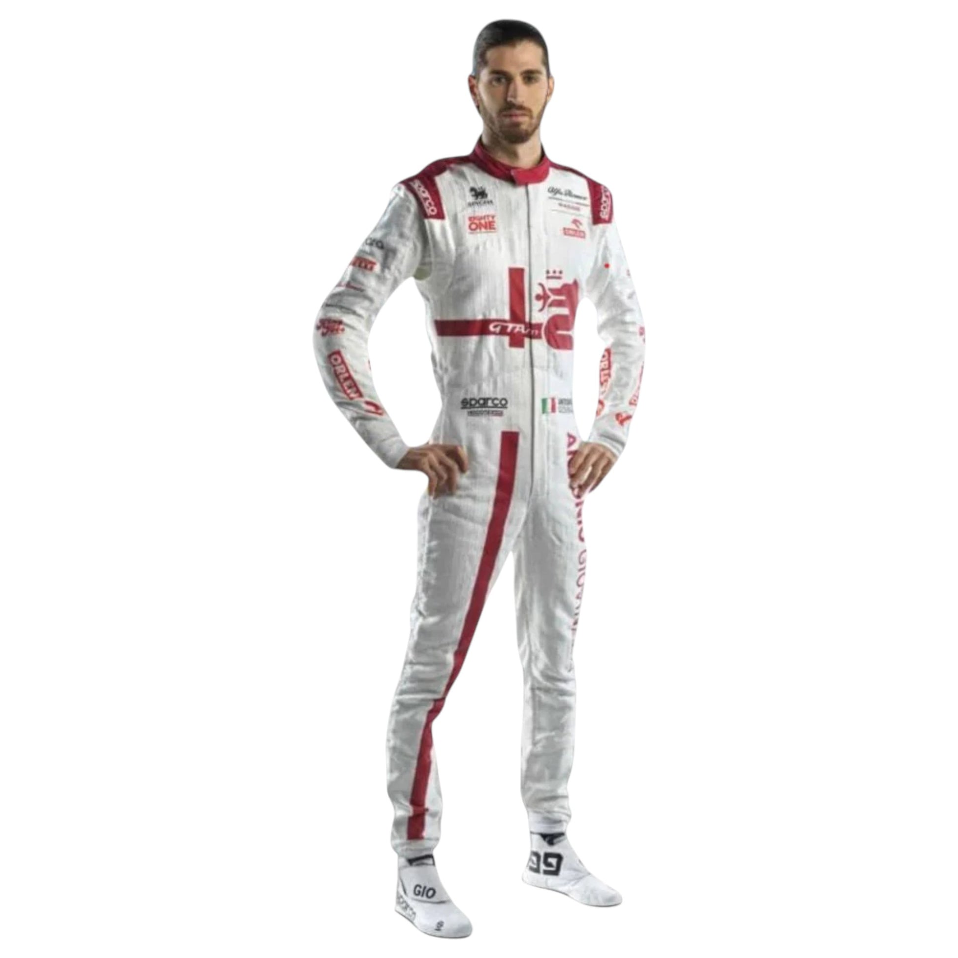 Antonio Giovinazzi 2021 Alfa Romeo F1 race suit replica with red and white Orlen team design and sponsor logos