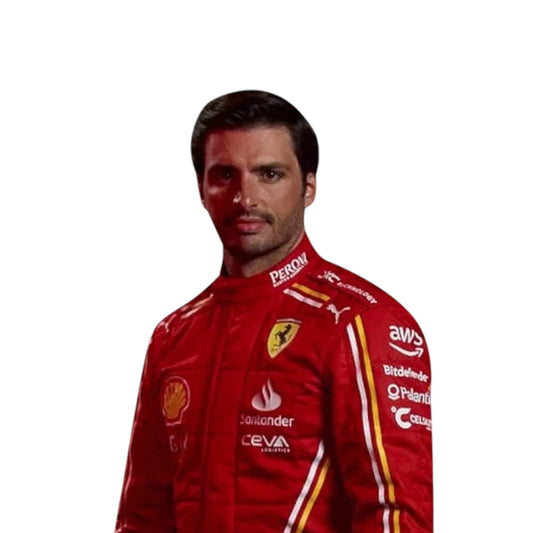 2024 Carlos Sainz Ferrari F1 race suit replica authentic fan collectible with detailed Scuderia design
