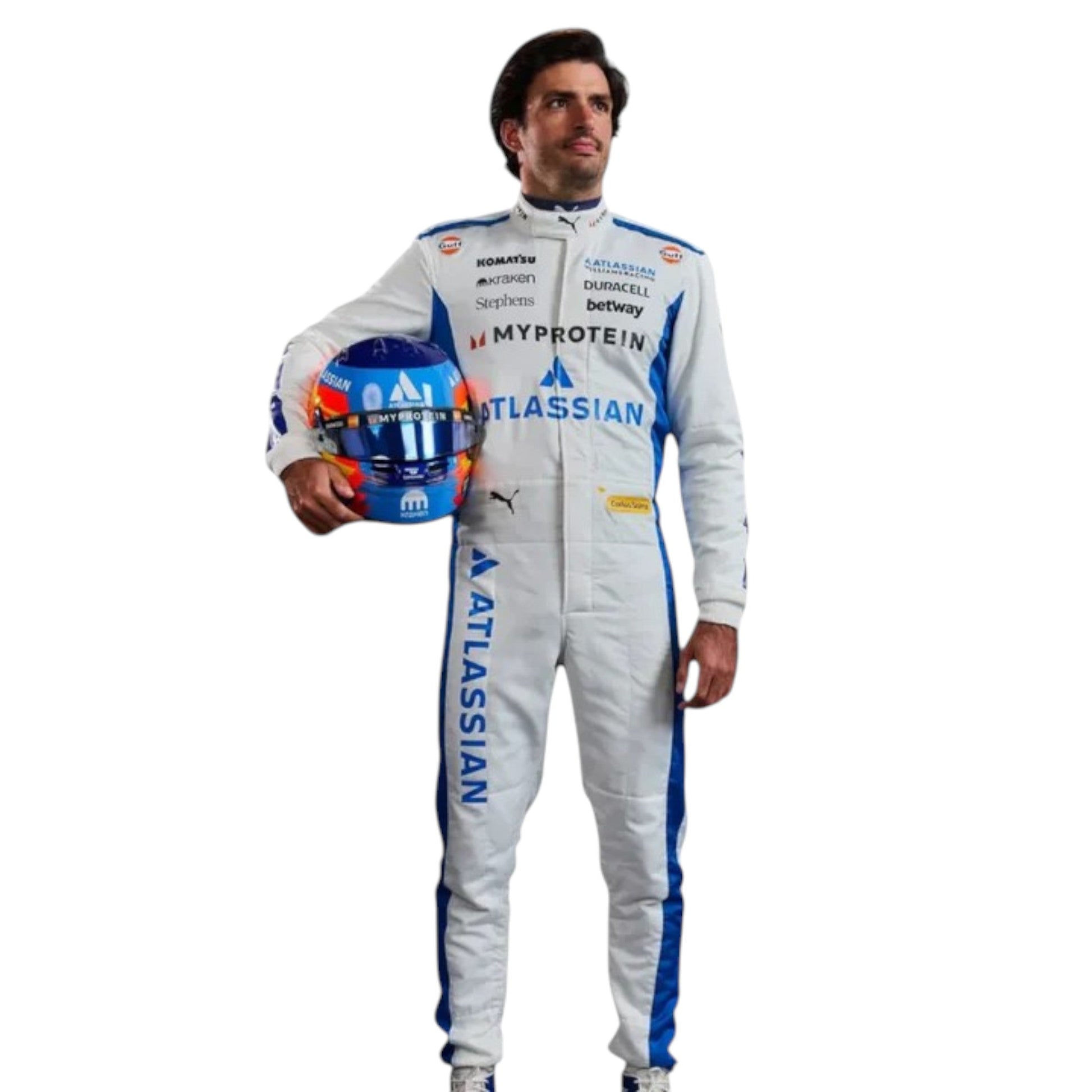 2025 Carlos Sainz Williams Racing F1 race suit replica authentic fan collectible with detailed design and team branding