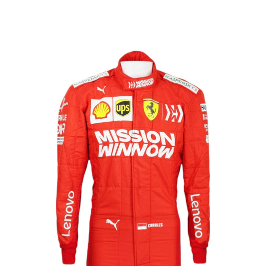 2019 Charles Leclerc Ferrari Formula 1 race suit replica authentic red teamwear with season accurate details and logos