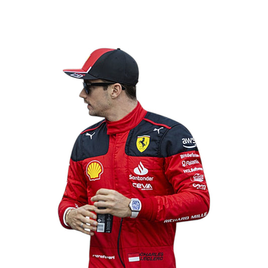 2023 Charles Leclerc Ferrari F1 race suit replica authentic fan collectible featuring team-accurate design and branding