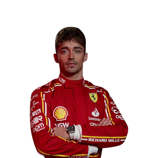 2024 Charles Leclerc Ferrari F1 race suit replica authentic fan collectible with detailed team design and logos