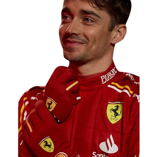 2024 Charles Leclerc Ferrari F1 race suit replica authentic fan collectible with detailed team design and logos