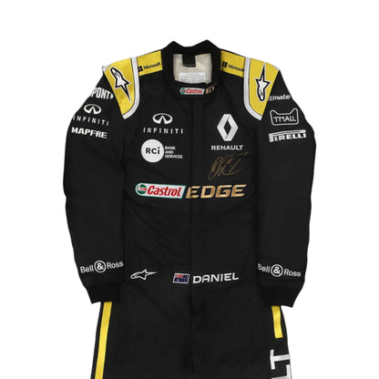Daniel Ricciardo 2019 Renault F1 race suit replica in black and yellow design with Renault DP World team logos