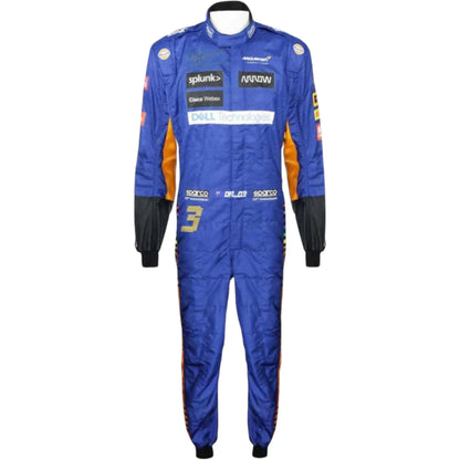 Daniel Ricciardo 2021 McLaren F1 race suit replica featuring papaya orange and blue team design with sponsor logos