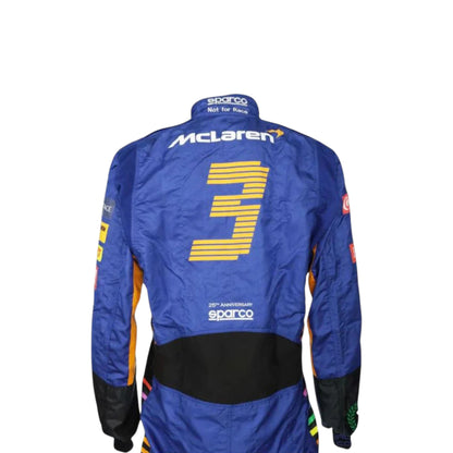 Daniel Ricciardo 2021 McLaren F1 race suit replica featuring papaya orange and blue team design with sponsor logos
