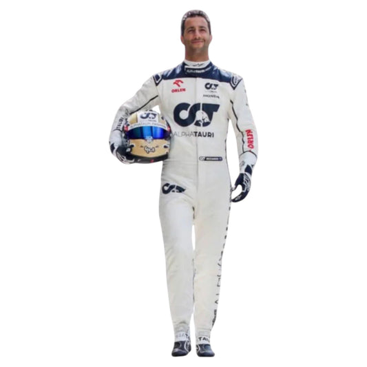 Daniel Ricciardo 2023 AlphaTauri F1 race suit replica with navy blue and white design featuring Red Bull and Honda logos