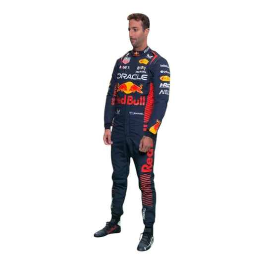 2023 Daniel Ricciardo Red Bull Racing F1 suit replica authentic teamwear with bold Oracle Red Bull branding and race season details