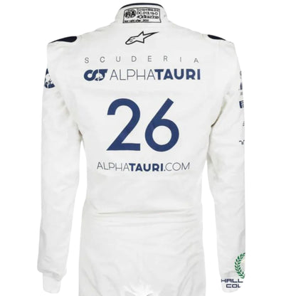 Daniil Kvyat 2020 AlphaTauri F1 race suit replica with navy blue and white design featuring Red Bull branding
