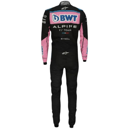 Esteban Ocon 2023 Alpine F1 race suit replica in blue and pink BWT design with sponsor logos