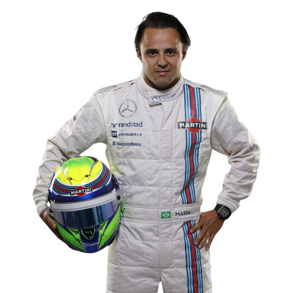 Felipe Massa 2014 Williams F1 race suit replica in classic white with Martini Racing stripes and sponsor logos