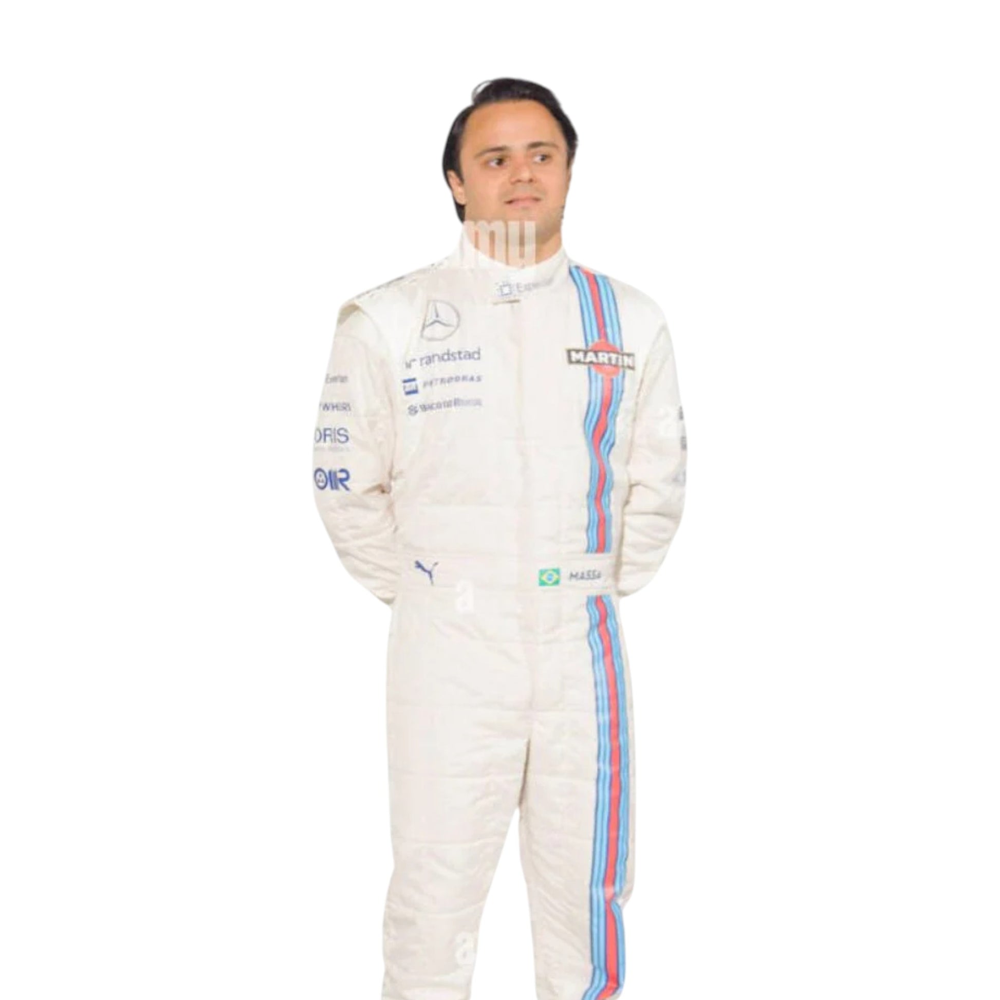 Felipe Massa 2014 Williams F1 race suit replica in classic white with Martini Racing stripes and sponsor logos