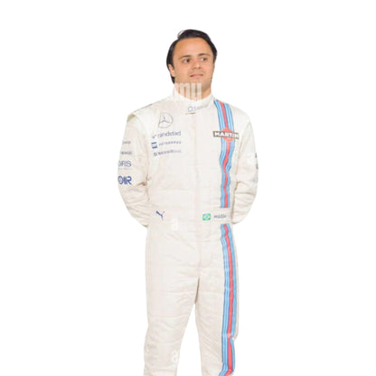 Felipe Massa 2014 Williams F1 race suit replica in classic white with Martini Racing stripes and sponsor logos