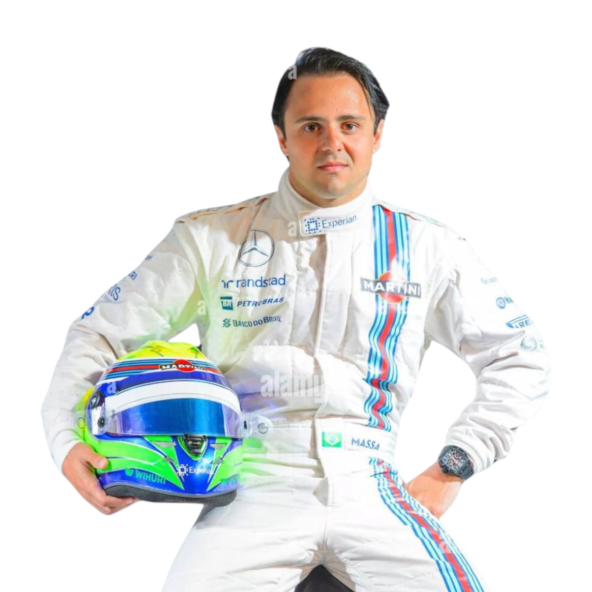 Felipe Massa 2014 Williams F1 race suit replica in classic white with Martini Racing stripes and sponsor logos