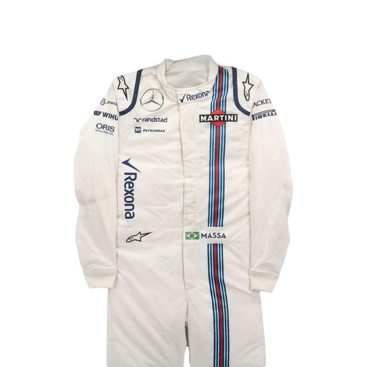 Felipe Massa 2016 Williams F1 race suit replica white design with Martini Racing stripes and team sponsor logos