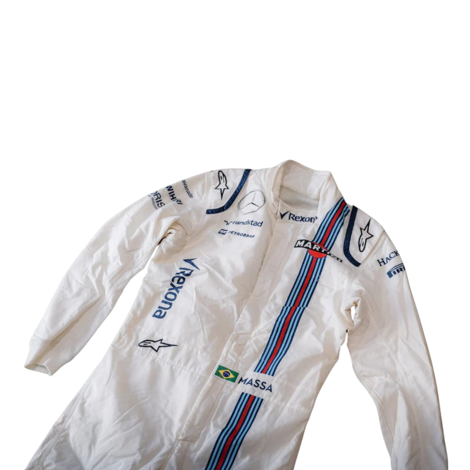Felipe Massa 2017 Williams F1 race suit replica white design with Martini Racing stripes and team sponsor logos