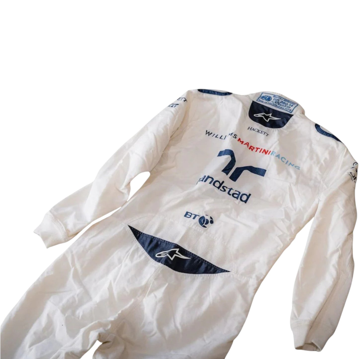 Felipe Massa 2017 Williams F1 race suit replica white design with Martini Racing stripes and team sponsor logos