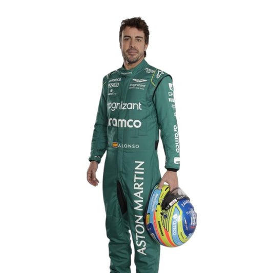 2023 Fernando Alonso Aston Martin F1 race suit replica authentic fan collectible with detailed design and team branding