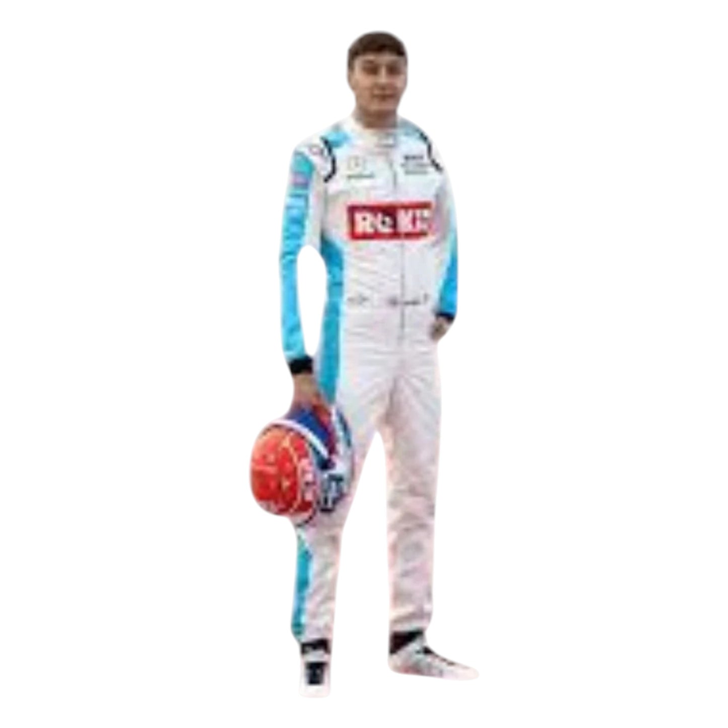 George Russell 2020 Williams F1 race suit replica white and light blue design with Rokit Williams Racing branding and sponsor details