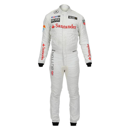 Jenson Button 2014 McLaren F1 race suit replica white McLaren Mercedes design with red and grey detailing and authentic sponsor logos