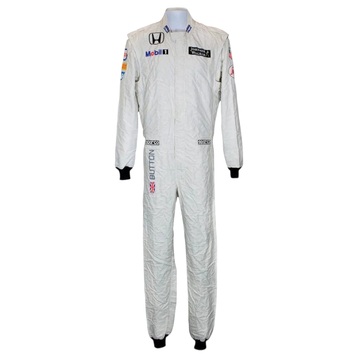 Jenson Button 2015 McLaren F1 race suit replica white McLaren Honda design with minimal sponsor logos and clean modern styling