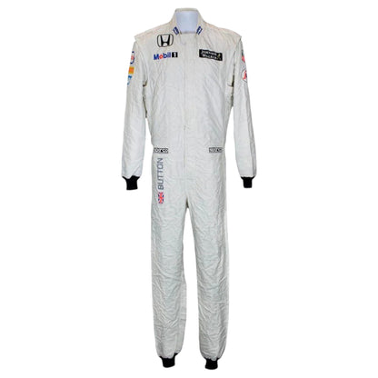 Jenson Button 2015 McLaren F1 race suit replica white McLaren Honda design with minimal sponsor logos and clean modern styling