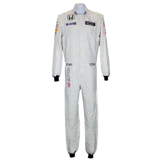 Jenson Button 2015 McLaren F1 race suit replica white McLaren Honda design with minimal sponsor logos and clean modern styling