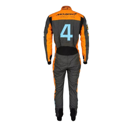 Lando Norris 2023 McLaren F1 race suit replica in papaya orange and black with sponsor detailing