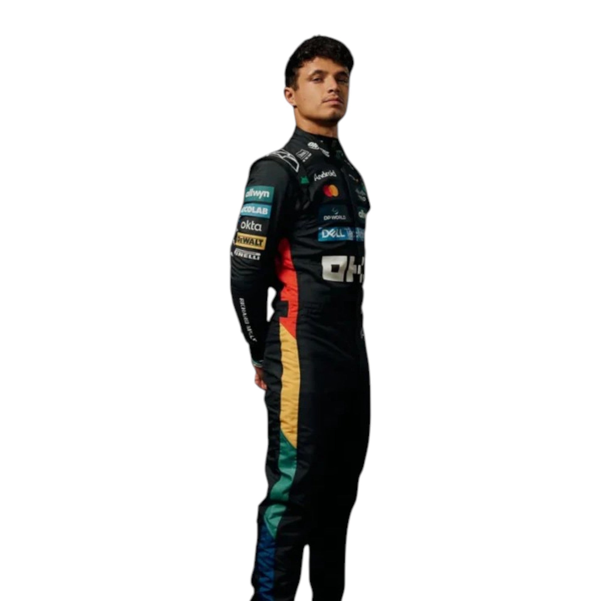 Lando Norris 2025 McLaren F1 race suit replica with official team and sponsor branding