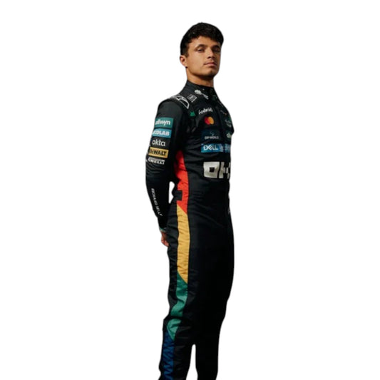 Lando Norris 2025 McLaren F1 race suit replica with official team and sponsor branding