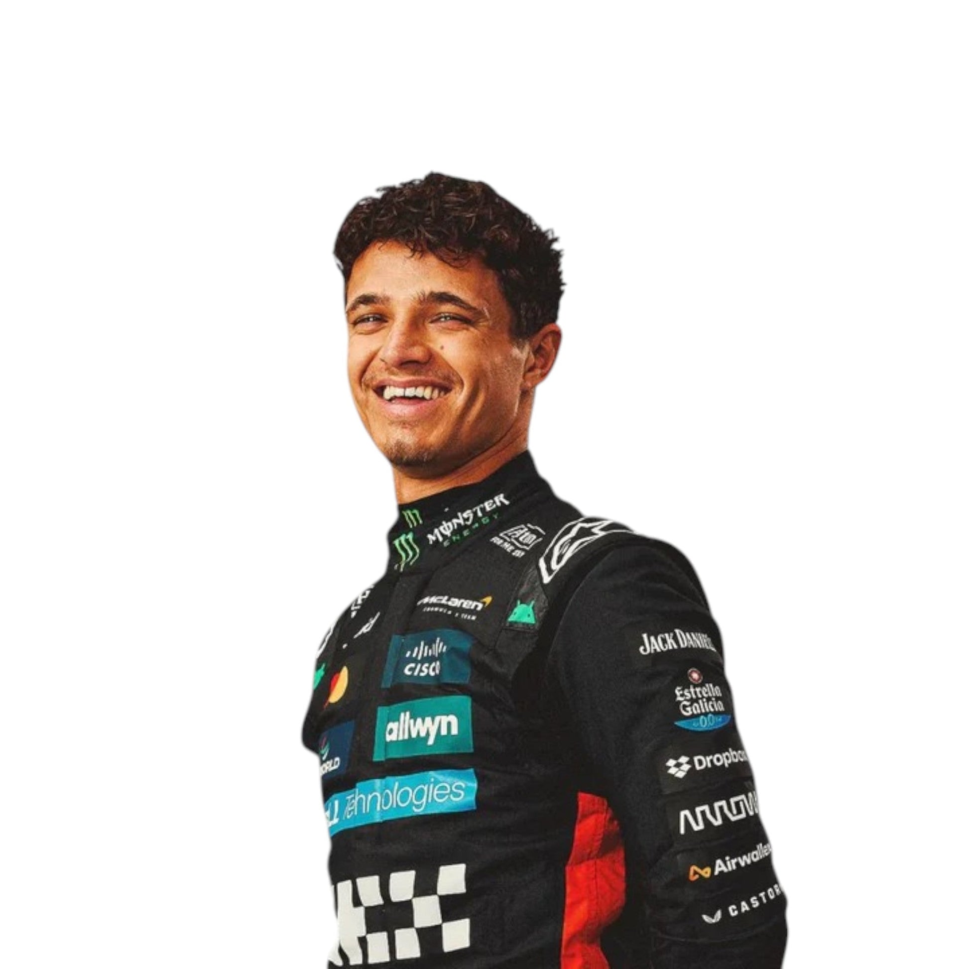 Lando Norris 2025 McLaren F1 race suit replica with official team and sponsor branding